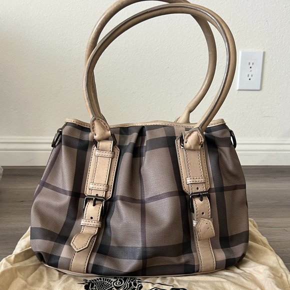 Leather Totebag | Burberry Beige Smoke Check PVC and Leather Northfield Tote - Picture 1 of 3